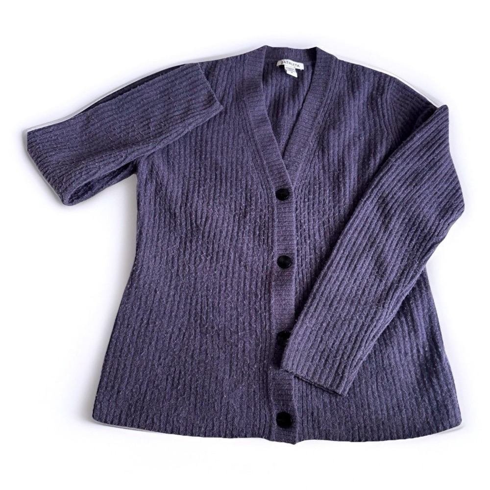 Athleta Layover Cardigan Nightfall Purple Wool Blend Medium #882501 Light Piling